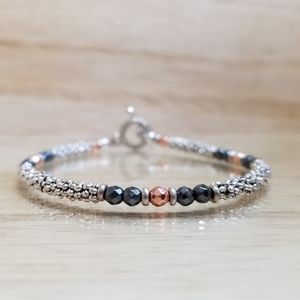 Two Tone Toggle Bracelet With Rose Gold Hematite